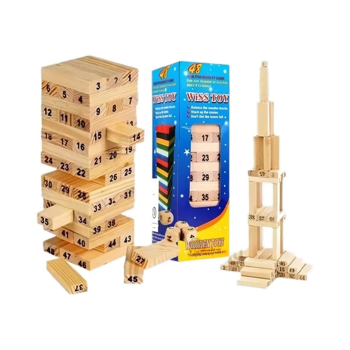 PACK4 SET DE BLOQUES DE MADERA PARA JUEGOS DE HABILIDAD Y+PAPEL REGALO - 3