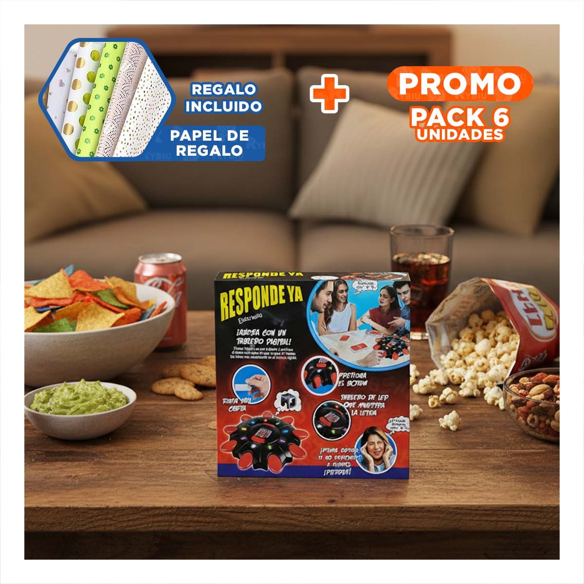 PACK6 ALTERNATIVA FAMILIAR DE MESA NEGRO PARA ENCUENTROS EN CASA CON AMIGOS Y+PAPEL REGALO - 1