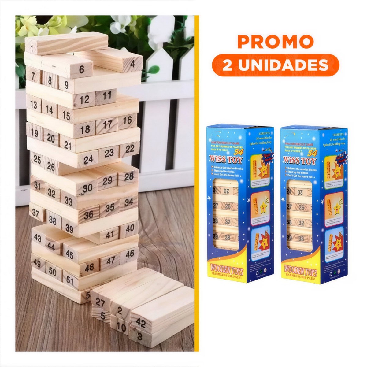 PACK2 RETO CLASICO DE BLOQUES DE MADERA CON NUMEROS PARA JUEGOS DE MESA EN CASA - 1