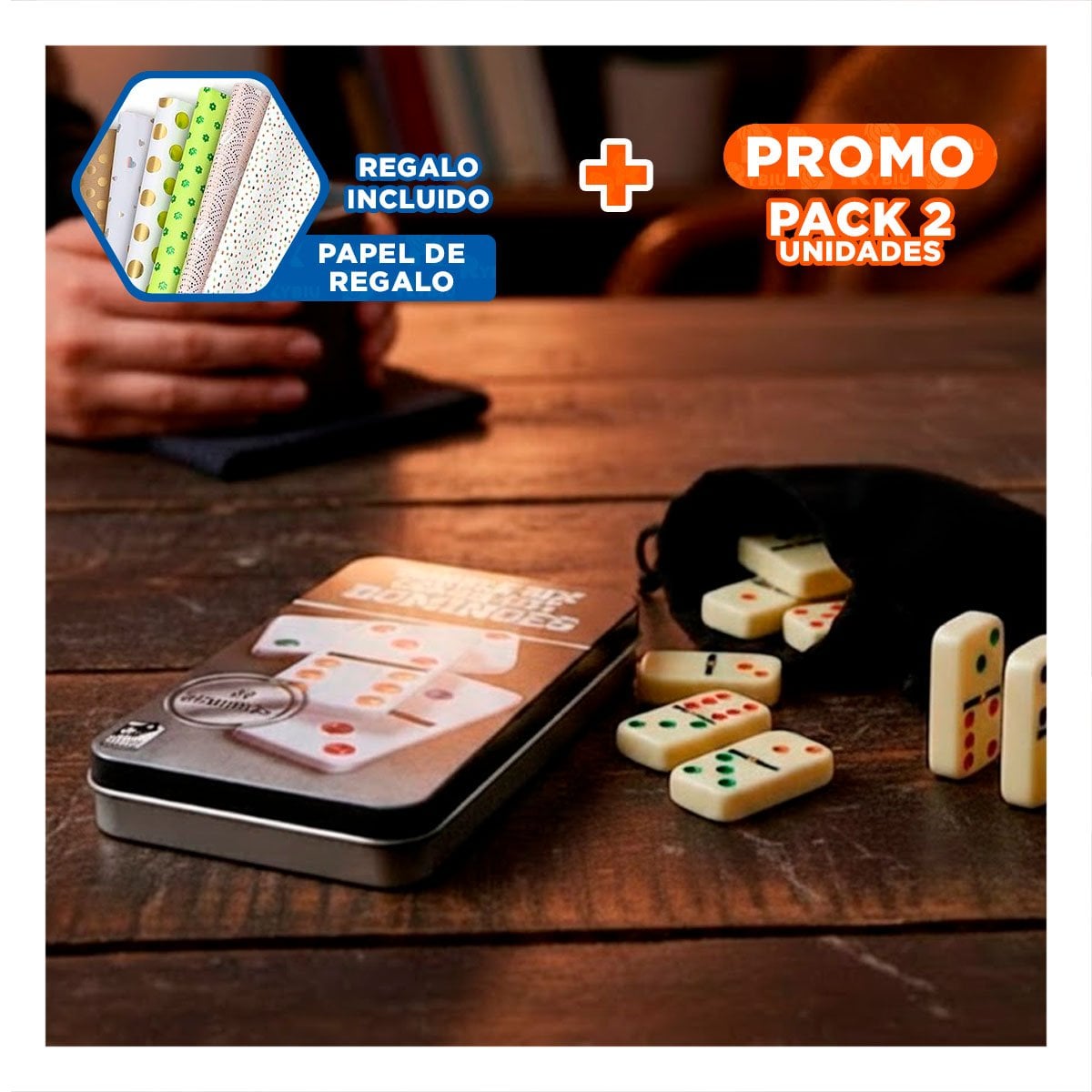 PACK2 DIVERSION SOCIAL DOMINO NEGRO PARA REUNIONES EN HOGAR Y+PAPEL REGALO - 1