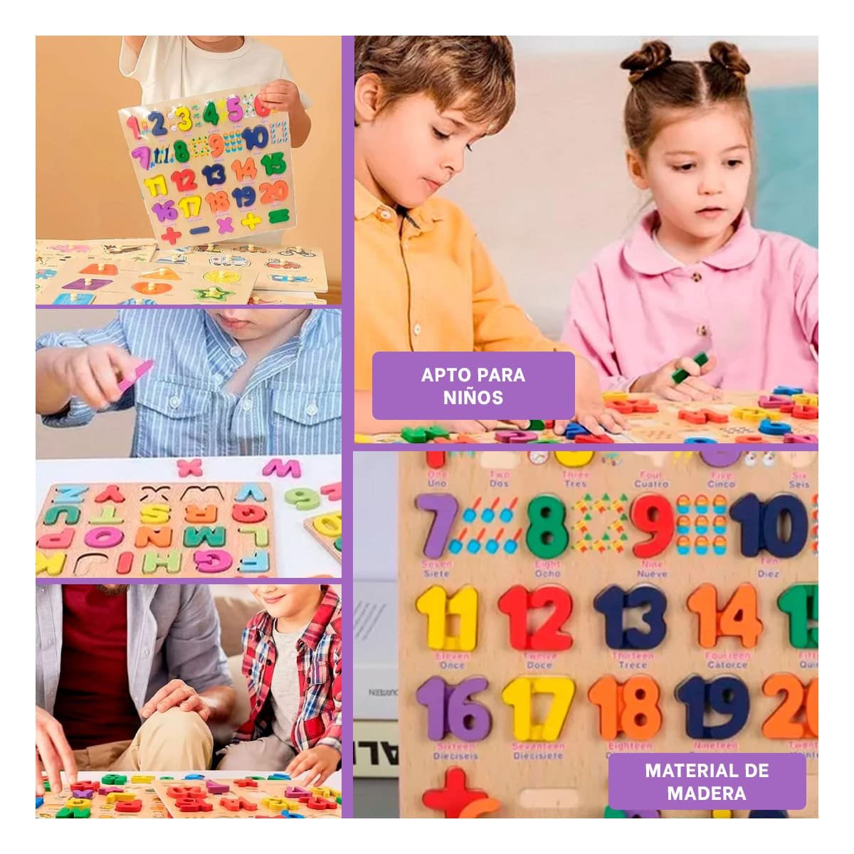 PACK2 ELEMENTO DIDACTICO DE MADERA CON PIEZAS NUMERICAS ENCAJABLES PARA CASA Y+PAPEL REGALO - 3