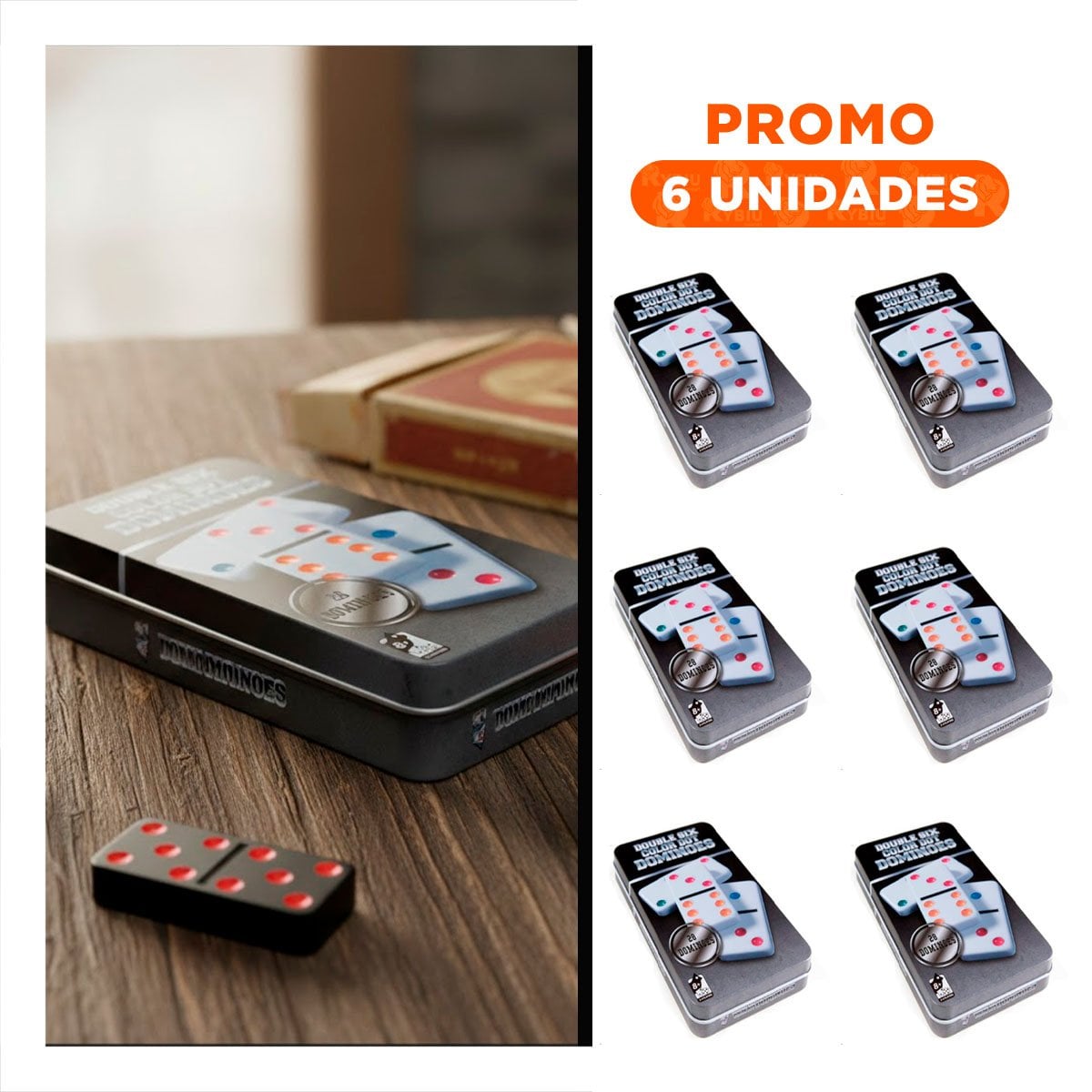 PACK6 REUNION FAMILIAR DOMINO CLASICO NEGRO PARA JUEGOS DE MESA - 1