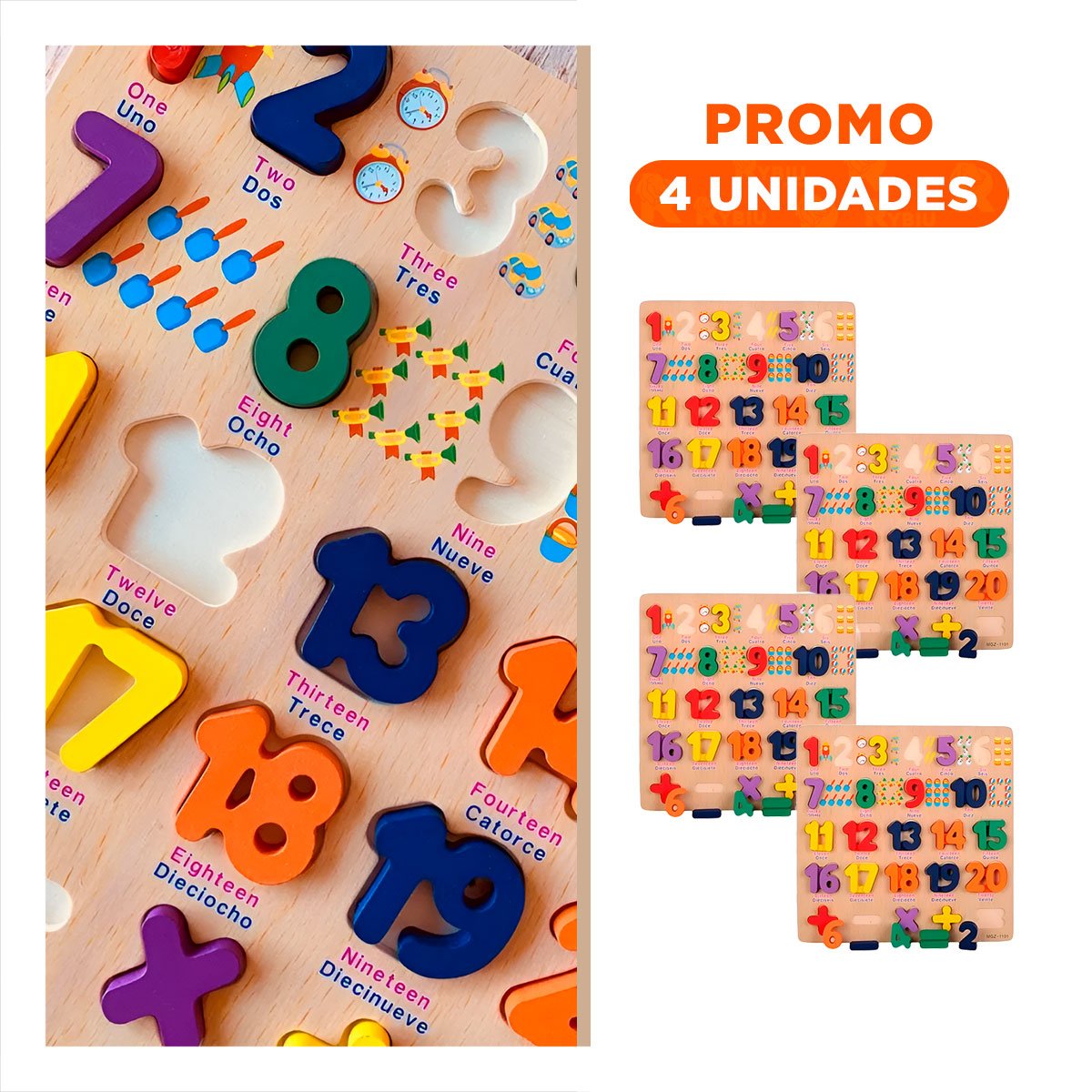 PACK4 SISTEMA DIDACTICO DE MADERA CON PIEZAS NUMERICAS ENCAJABLES Y+REGALO STICKER - 1