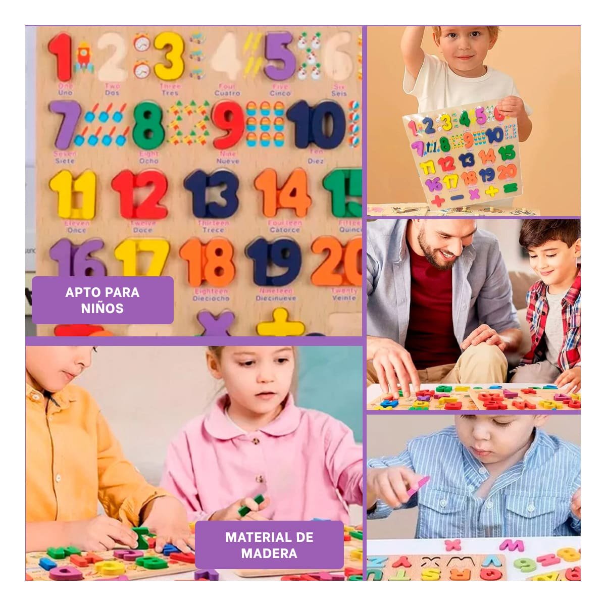 PACK4 SISTEMA DIDACTICO DE MADERA CON PIEZAS NUMERICAS ENCAJABLES Y+REGALO STICKER - 2
