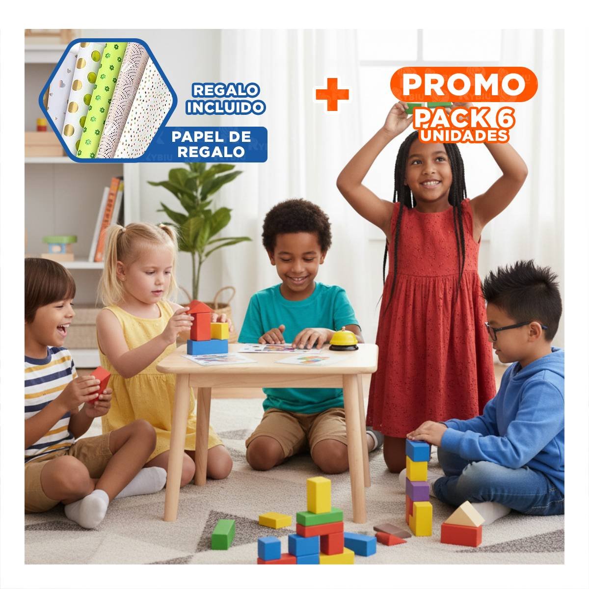 PACK6 TETRIS MULTICOLOR PARA JUEGO DE MESA EN HOGAR Y+PAPEL REGALO - 1