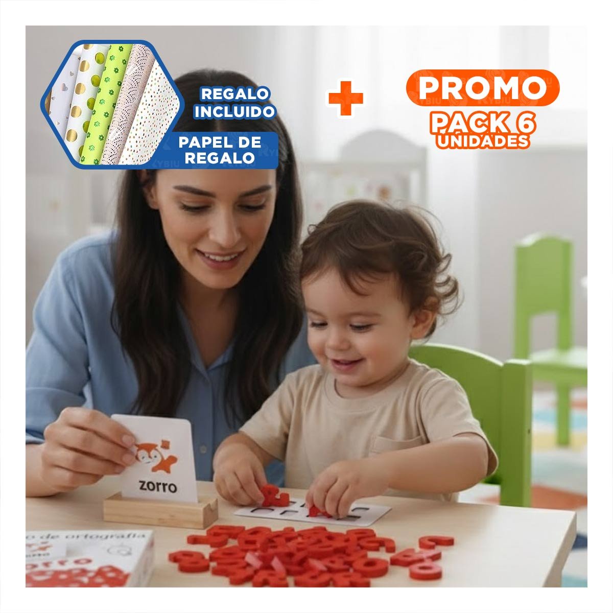 PACK6 RECURSO EDUCATIVO DE ORTOGRAFIA ROJO PARA DESARROLLO INFANTIL Y+PAPEL REGALO - 1