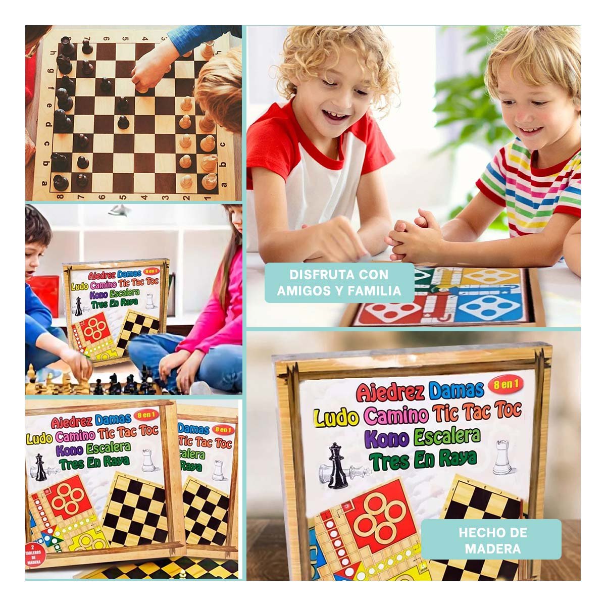 PACK4 KIT RECREATIVO 8 EN 1 AJEDREZ PARA MOMENTOS DE OCIO EN CASA Y+REGALO STICKER - 2