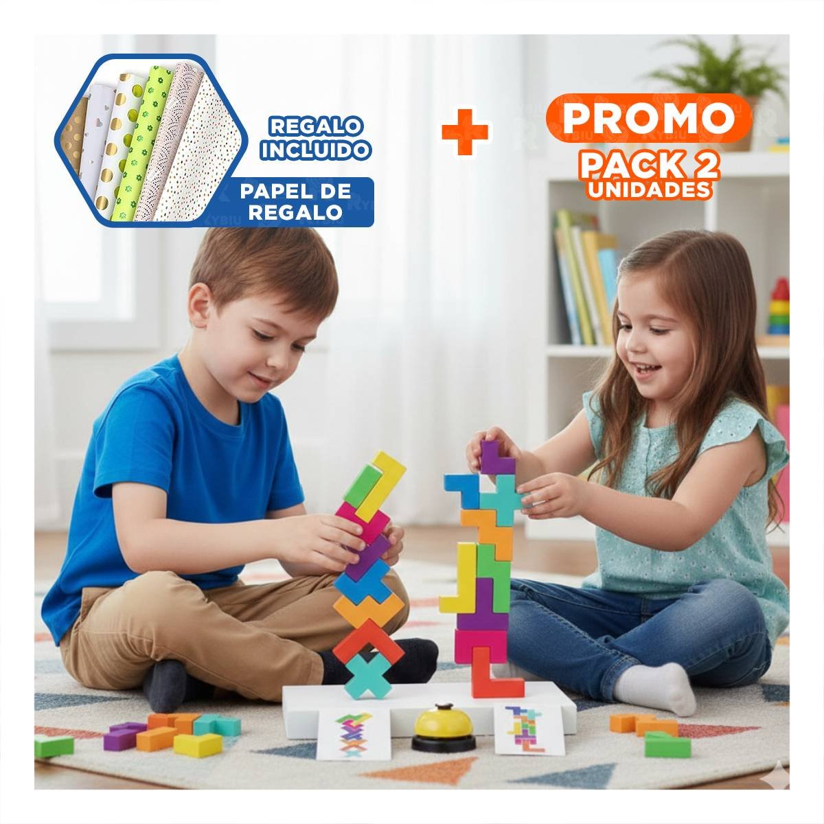 PACK2 LINEA TETRIS MULTICOLOR PARA JUEGO DE MESA EN HOGAR Y+PAPEL REGALO - 1