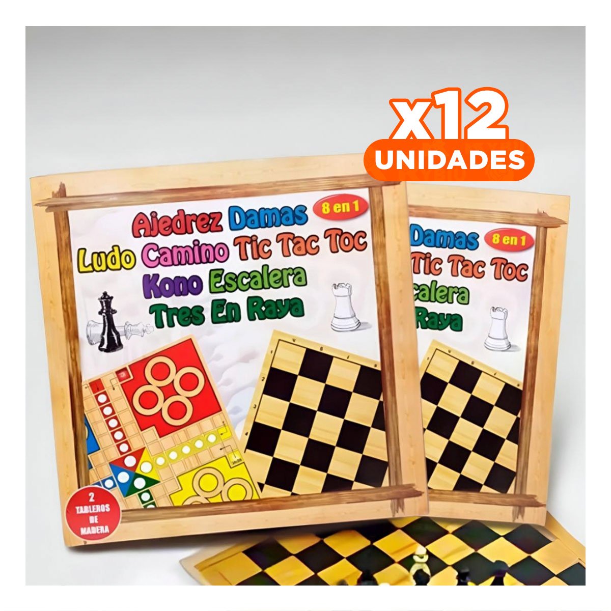 PACK12 SET EDUCATIVO 8 EN 1 AJEDREZ CON JUEGOS DE MESA PARA USO FAMILIAR - 1