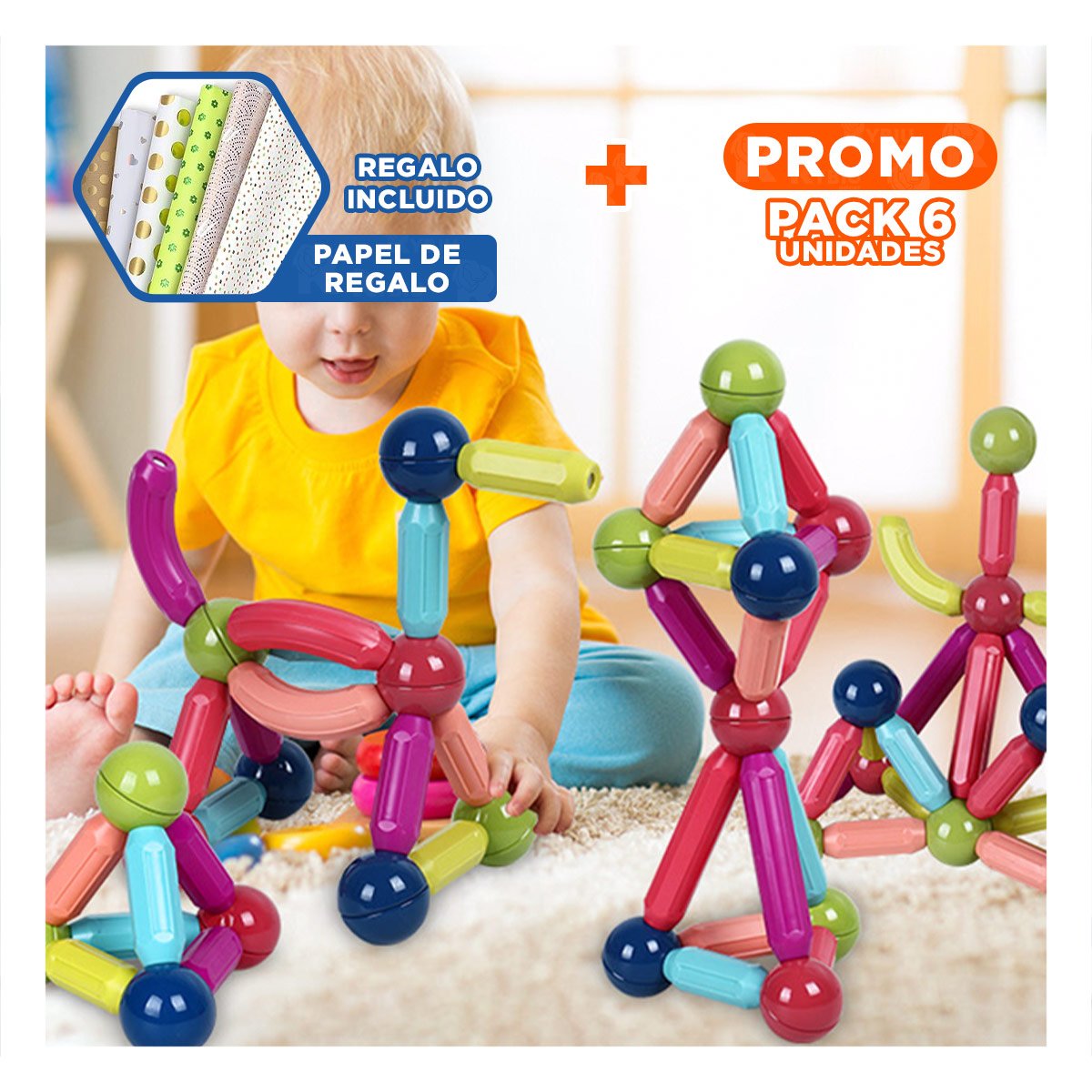PACK6 ACTIVIDAD MAGNETICA DIDACTICA CON PIEZAS CREATIVAS PARA JUEGOS EDUCATIVOS Y+PAPEL REGALO - 1