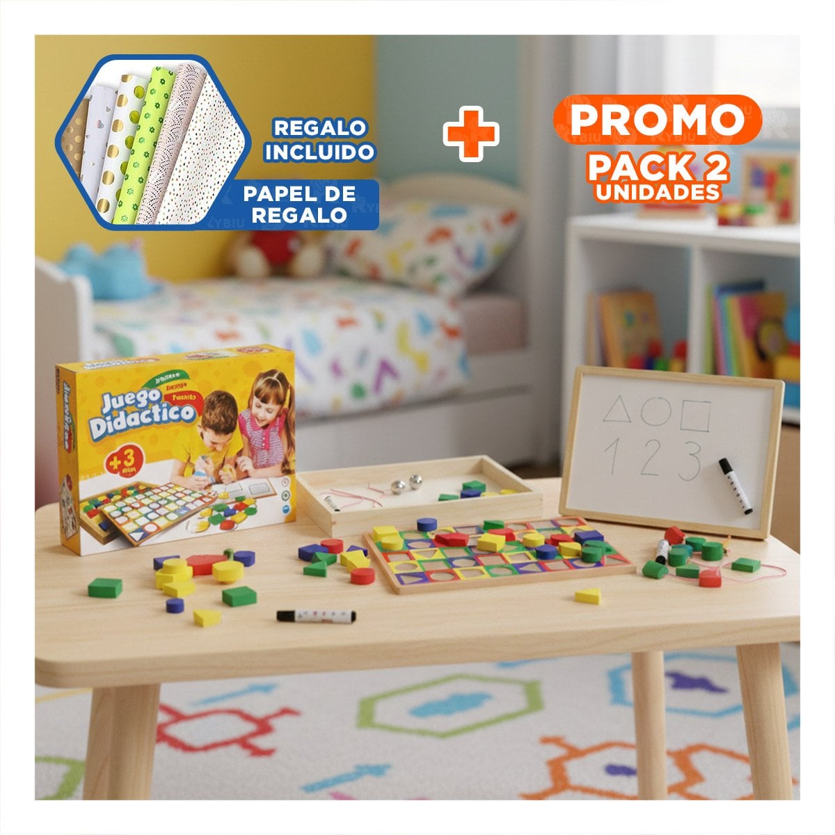 PACK2 PANEL EDUCATIVO 3 EN 1 CON PIZARRA ENCAJE Y PASADO PARA ACTIVIDAD Y+PAPEL REGALO - 1