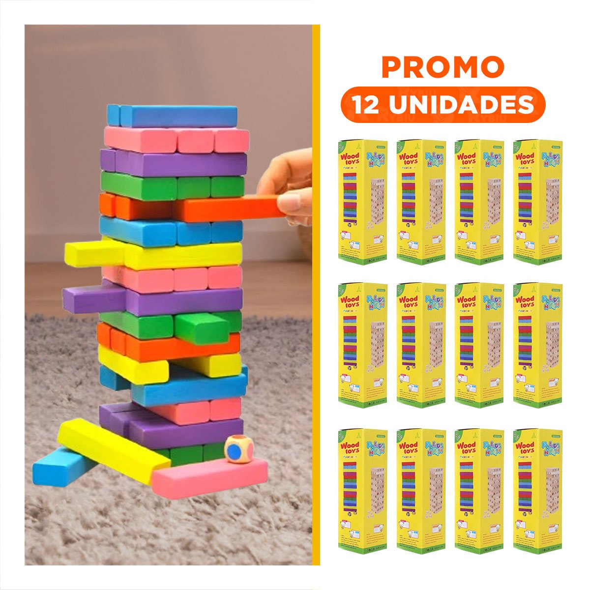PACK12 DIVERTIDO DE MADERA MULTICOLOR PARA JUEGO DE MESA EN FAMILIA Y+REGALO STICKER - 1