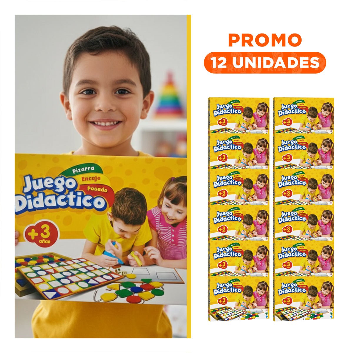 PACK12 CONJUNTO DIDACTICO 3 EN 1 CON PIZARRA ENCAJE Y PASADO PARA USO INFANTIL Y+REGALO STICKER - 1