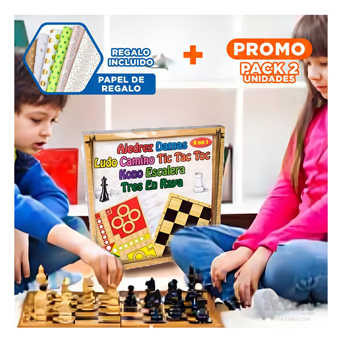 PACK2 COLECCION DE ESTRATEGIA 8 EN 1 AJEDREZ PARA REUNIONES CASERAS Y+PAPEL REGALO - 1