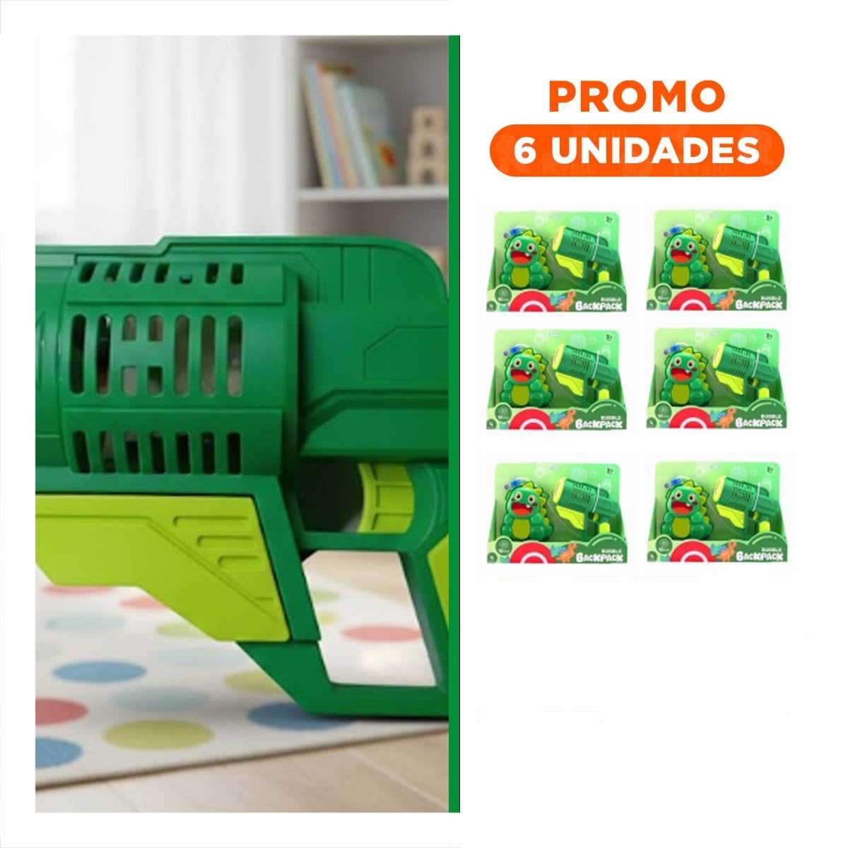 PACK6 LANZADOR DE BURBUJAS CON MOCHILA PORTATIL DINOSAURIO VERDE PARA JUEGOS EN EXTERIORES - 1