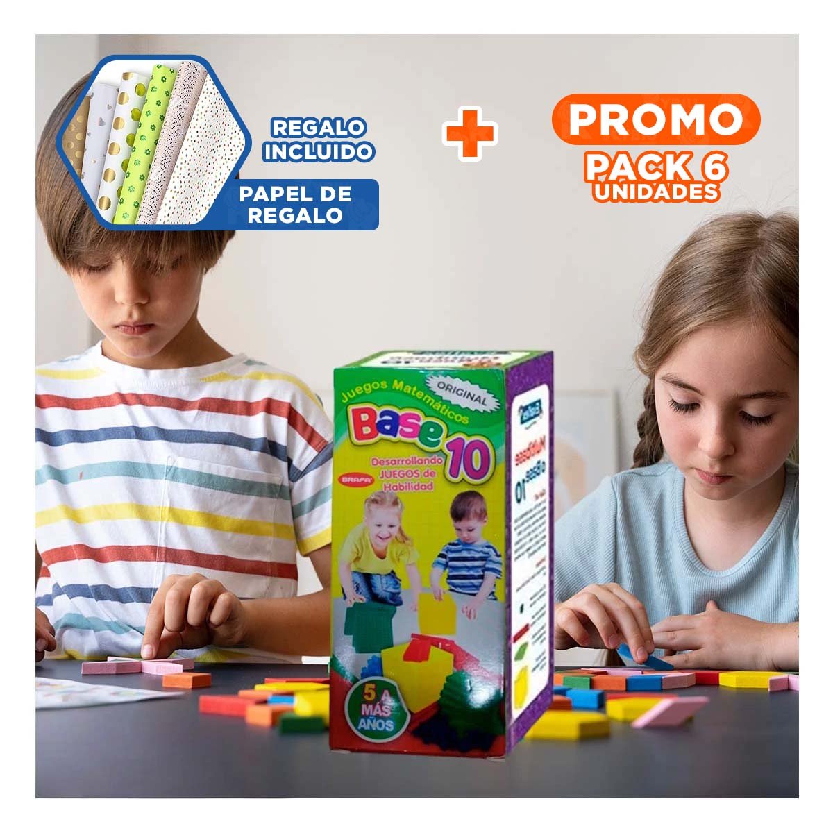 PACK6 KIT LOGICO BASE 10 EDUCATIVO PARA NINOS Y+PAPEL REGALO - 1