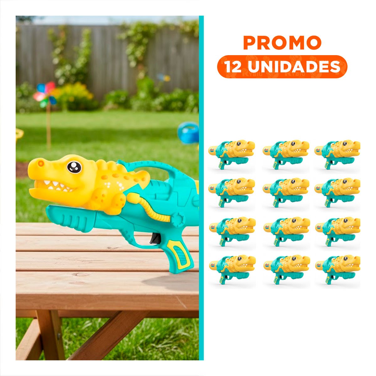 PACK12 CHORRO DE AGUA DINOSAURIO GIGANTE PARA DIVERSION EN JARDIN Y+REGALO STICKER - 1