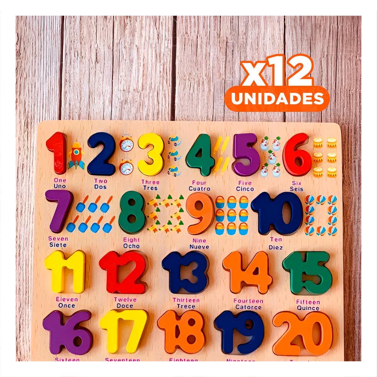 PACK12 ELEMENTO FORMATIVO DE MADERA CON PIEZAS NUMERICAS ENCAJABLES PARA HOGAR - 1
