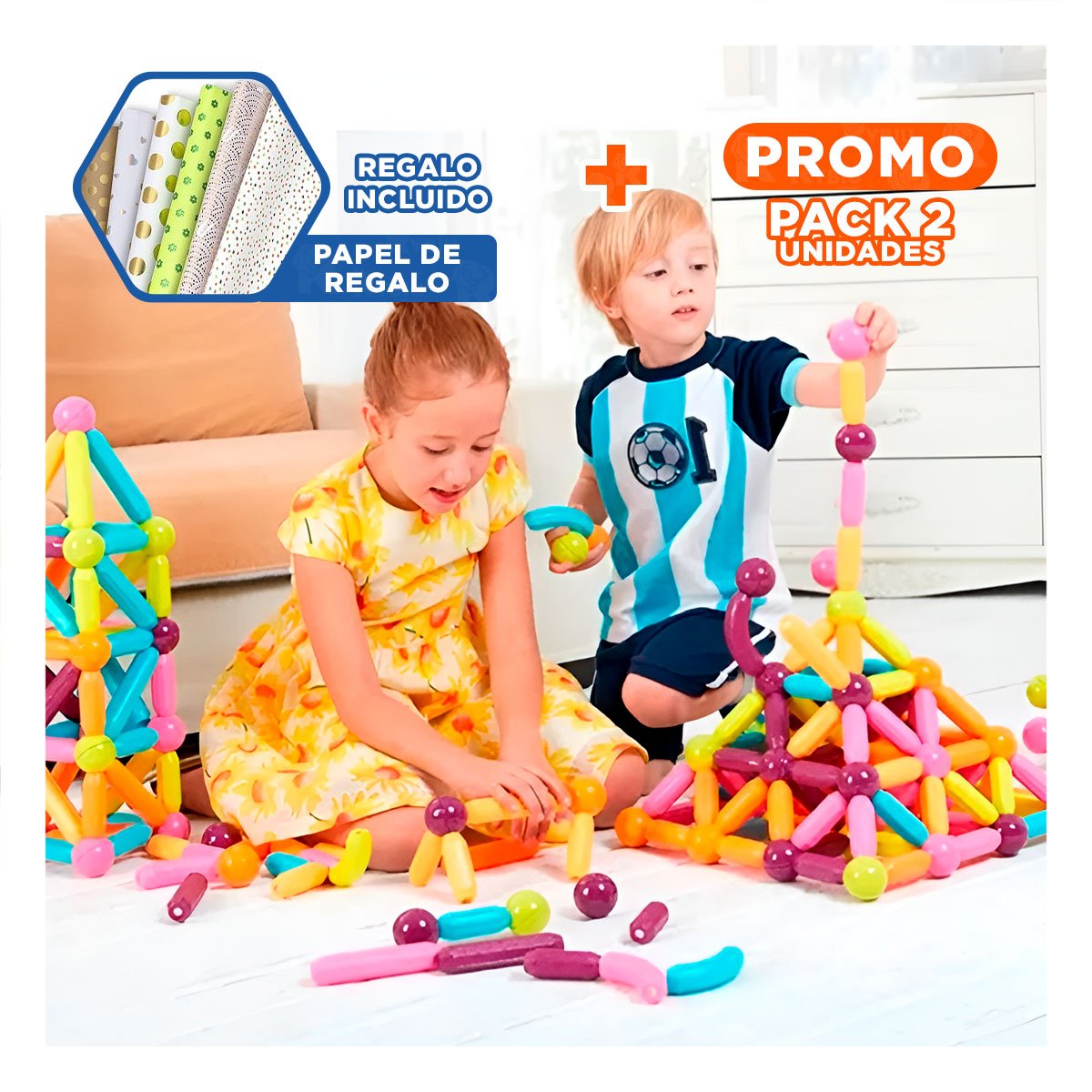 PACK2 FORMATO MAGNETICO PIEZAS PARA CREATIVIDAD EDUCATIVA Y JUEGO FAMILIAR Y+PAPEL REGALO - 1
