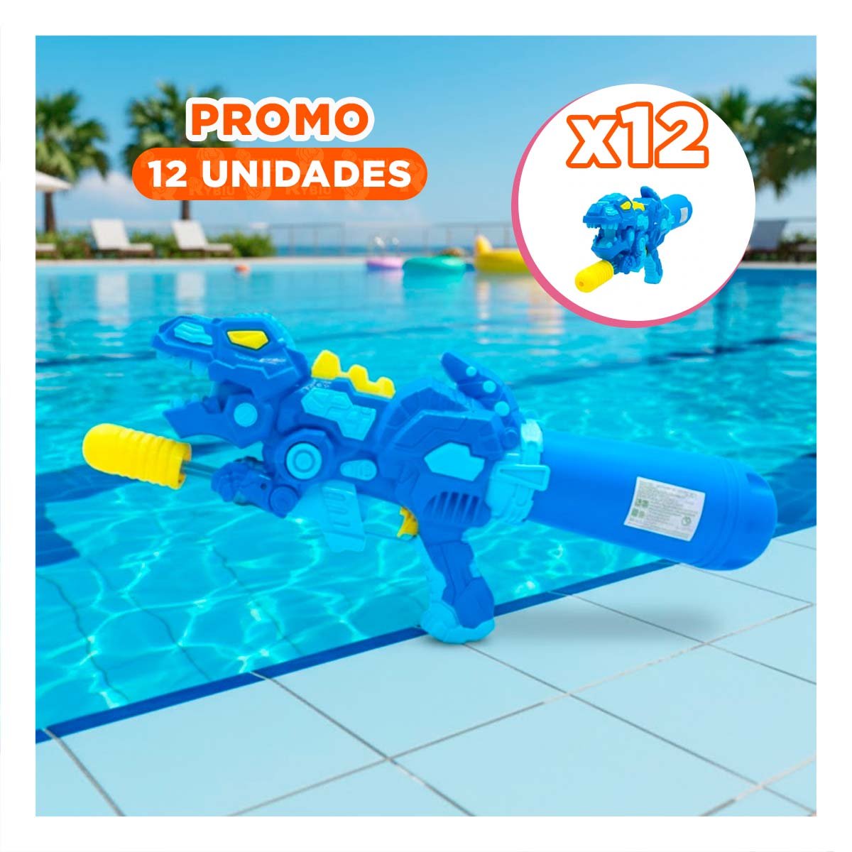 PACK12 ROCIADOR DE VERANO DINOSAURIO AZUL PARA DIVERSION FAMILIAR EN CASA - 1