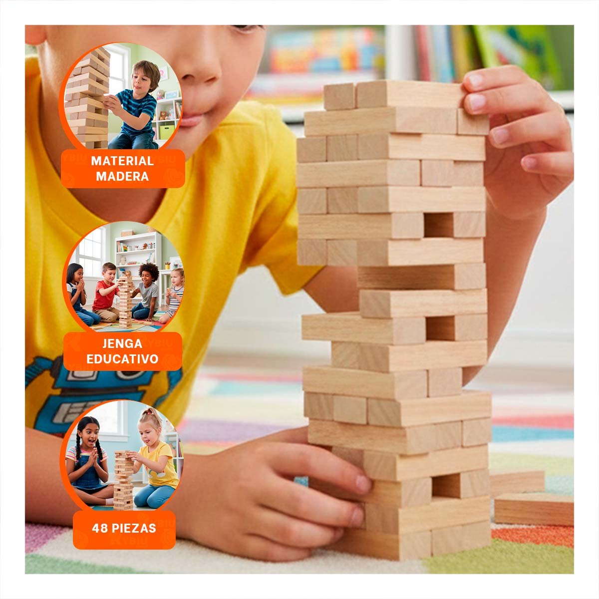 PACK4 JENGA EDUCATIVO 48 PIEZAS MADERA PARA NIÑOS CREATIVO Y ALEGRE - 5