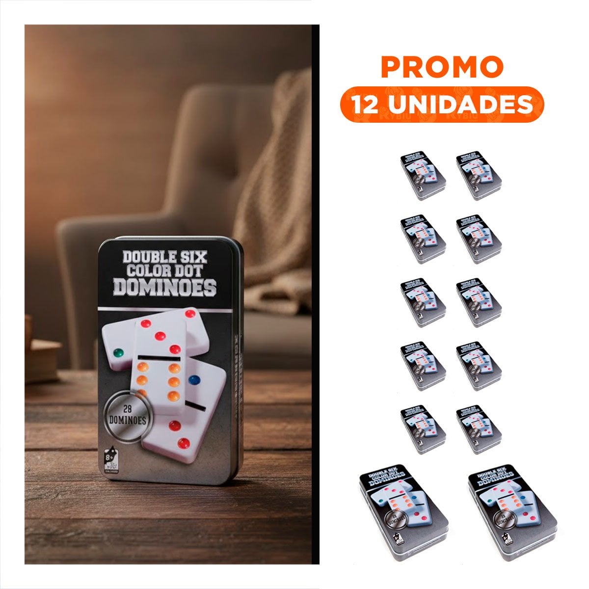 PACK12 ALEGRIA DOMINO NEGRO PARA JUEGOS DE MESA Y CASA Y+REGALO STICKER - 1