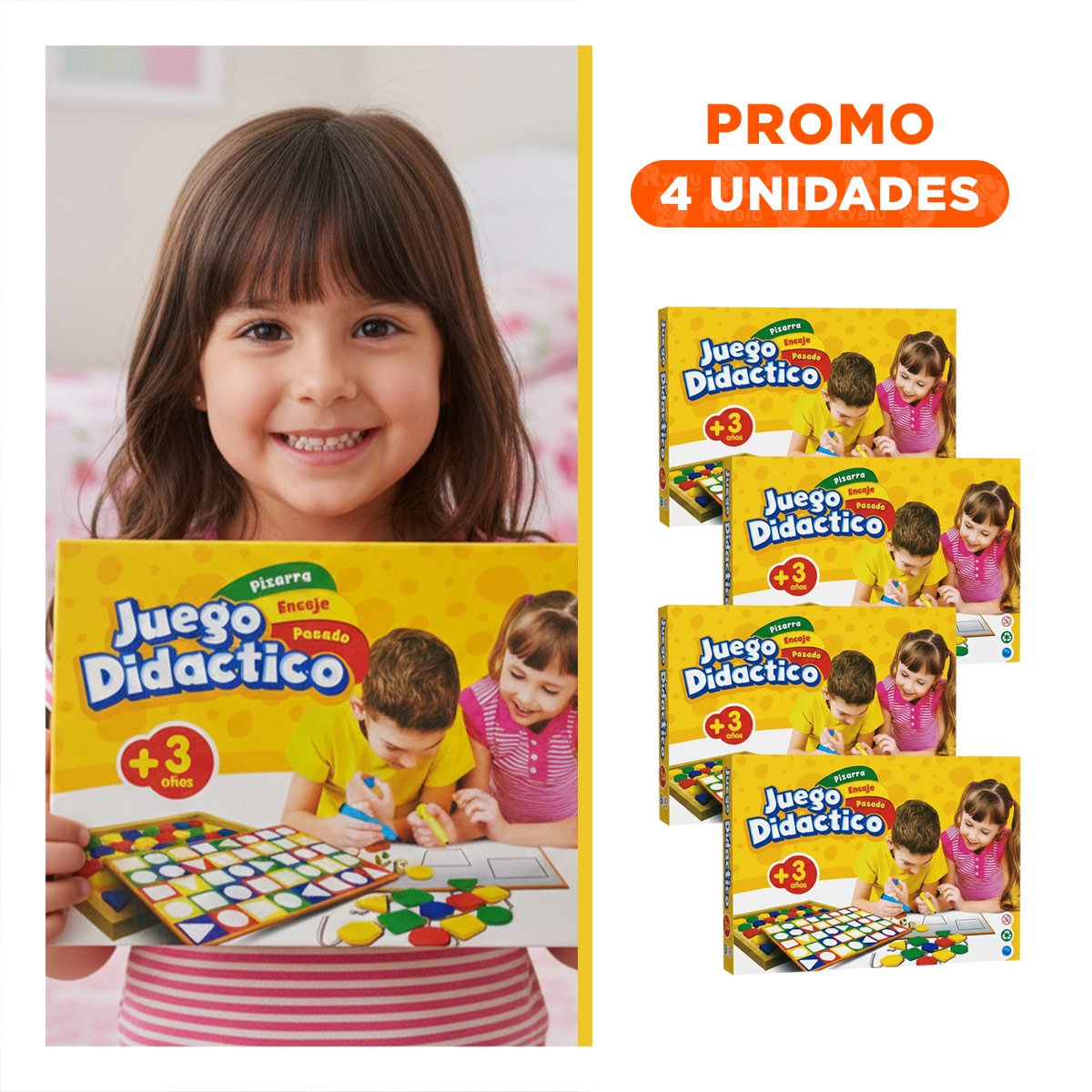 PACK4 ESTACION DIDACTICA 3 EN 1 CON PIZARRA ENCAJE Y PASADO PARA APRENDER Y+REGALO STICKER - 1