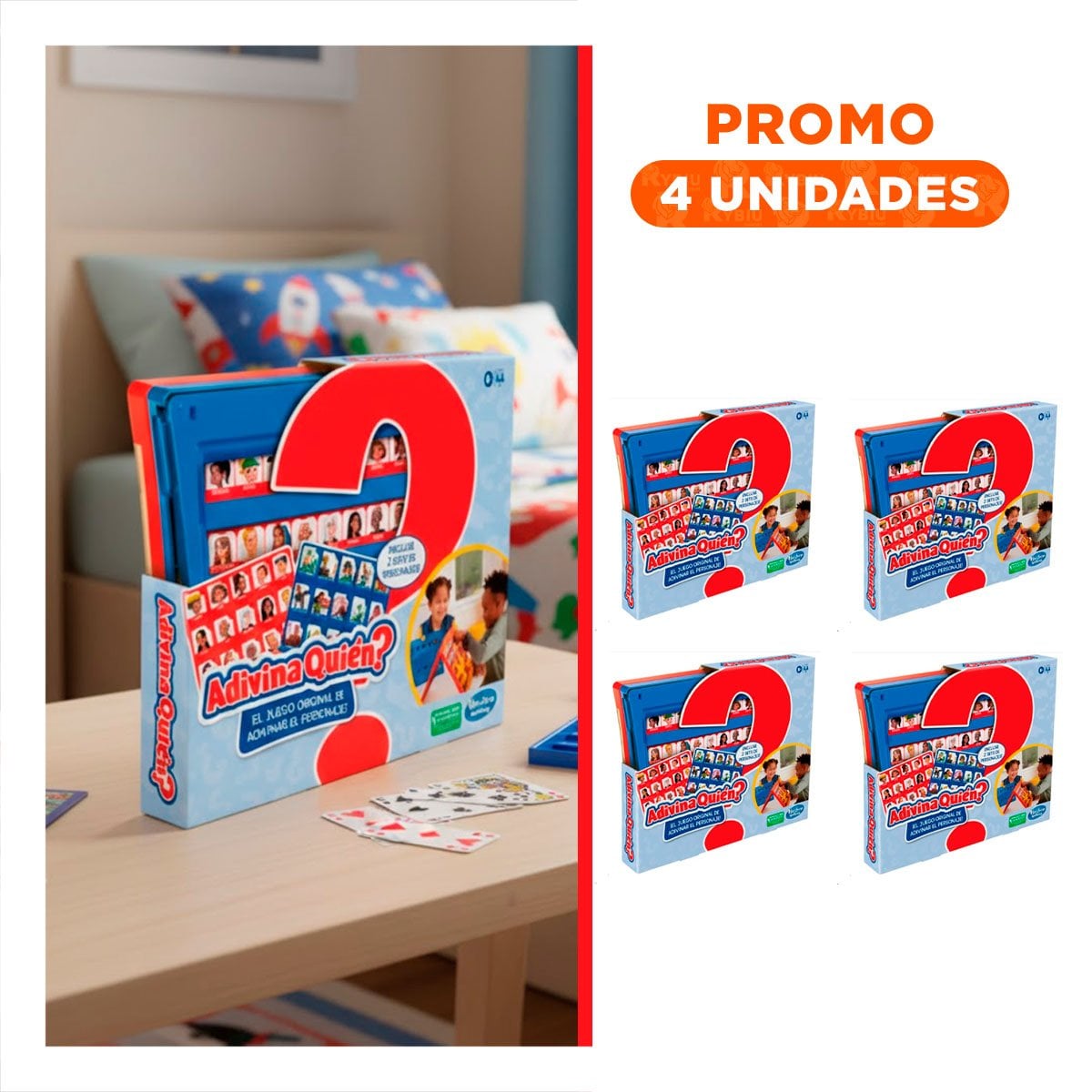 PACK4 PASATIEMPO DE MESA ADIVINA QUIEN PERSONAJES ROJO Y AZUL PARA HOGAR Y+REGALO STICKER - 1
