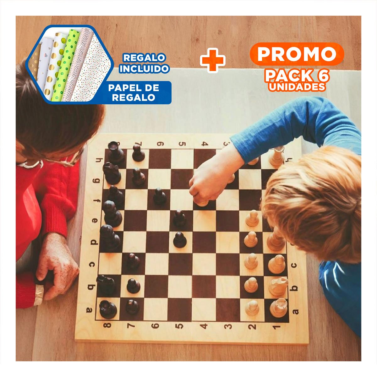 PACK6 PAQUETE RECREATIVO 8 EN 1 AJEDREZ CON JUEGOS MULTIPLES Y+PAPEL REGALO - 1