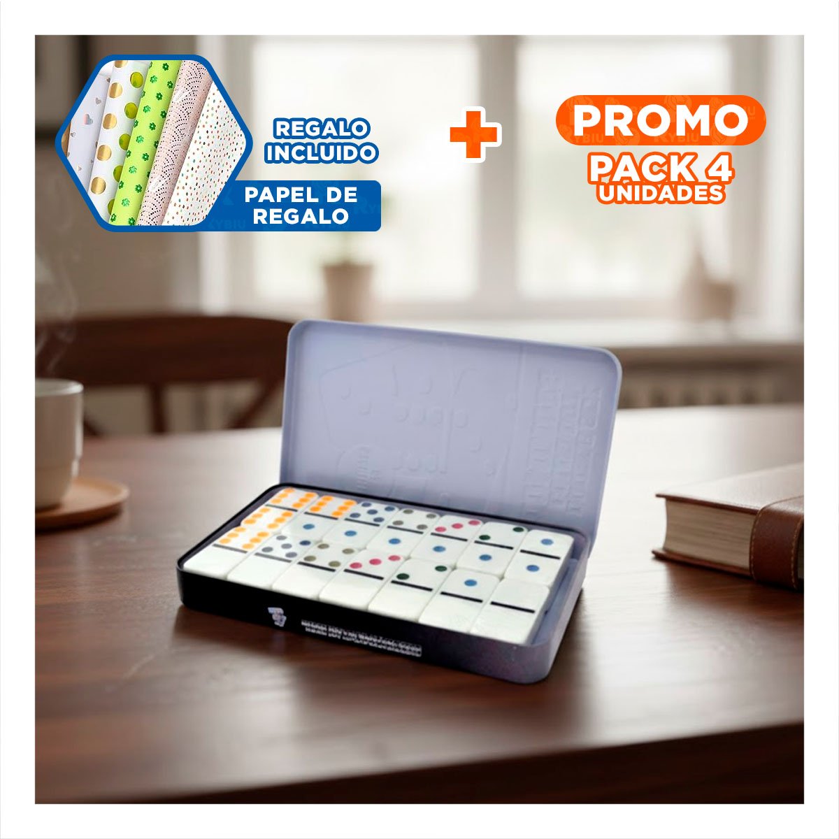 PACK4 EXPERIENCIA DOMINO NEGRO PARA JUEGOS DE MESA TRADICIONALES Y+PAPEL REGALO - 1
