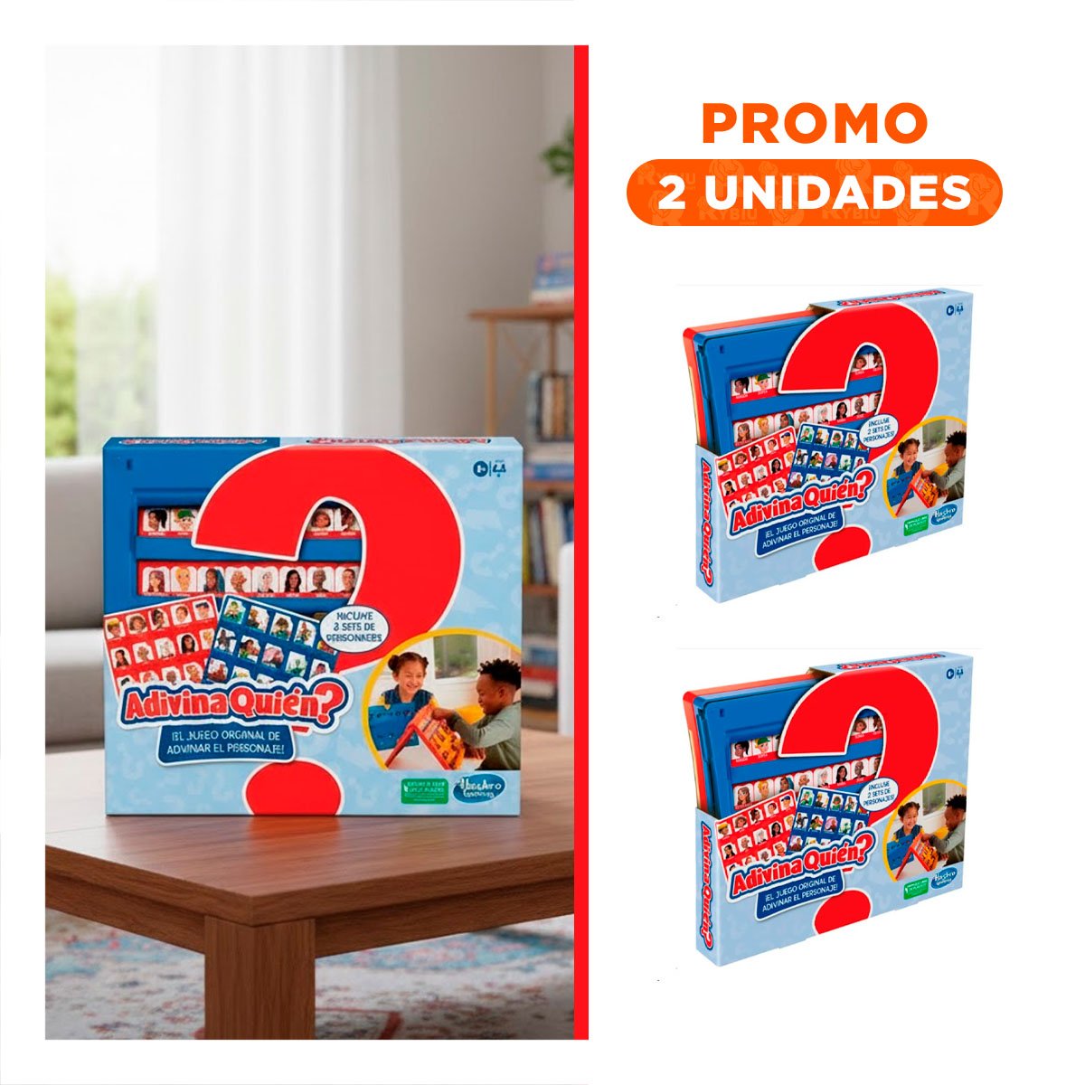 PACK2 ENTRETENIMIENTO DE MESA ADIVINA QUIEN PERSONAJES ROJO Y AZUL PARA TARDES EN HOGAR - 1