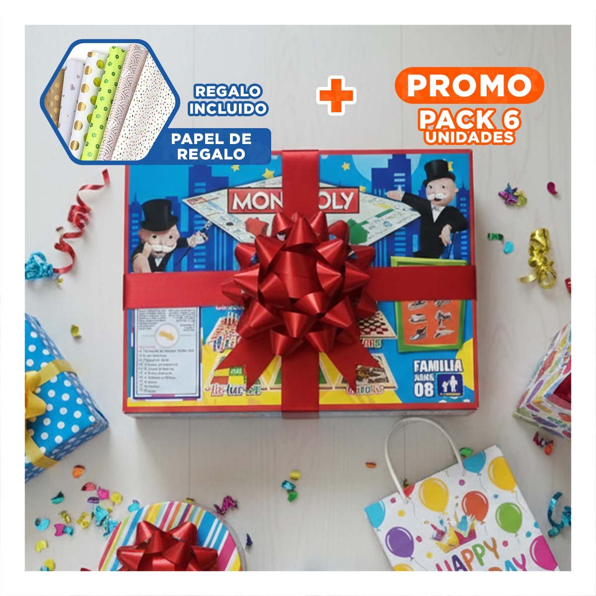 PACK6 CREATIVO DE MESA MULTICOLOR PARA REUNIONES EN CASA Y+PAPEL REGALO - 1