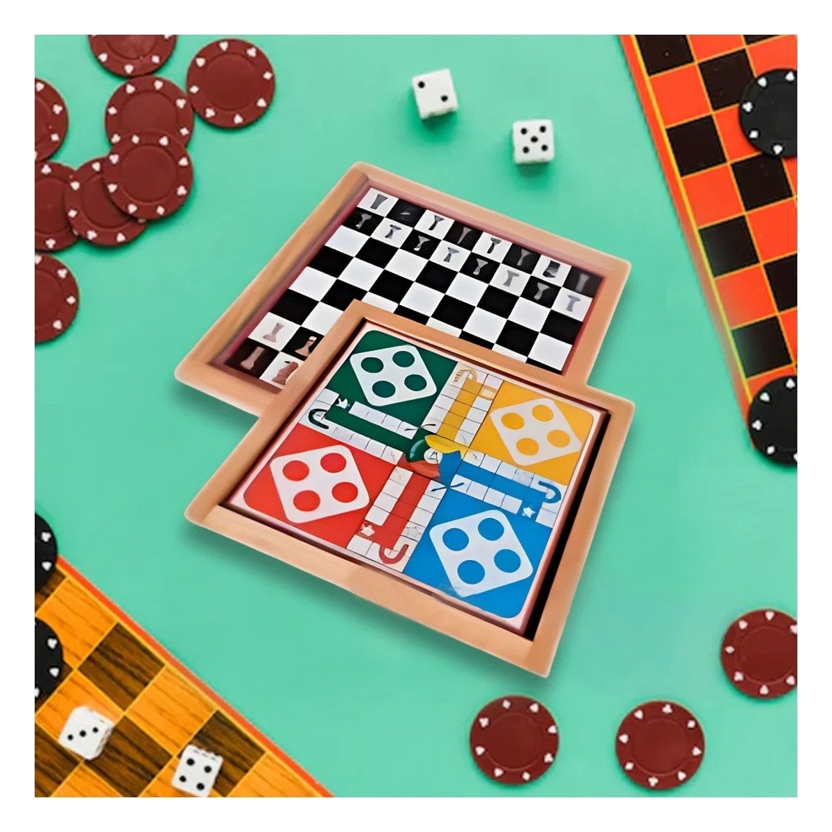 PACK4 JUEGO RECREATIVO 8 EN 1 AJEDREZ PARA ESPACIOS FAMILIARES - 5