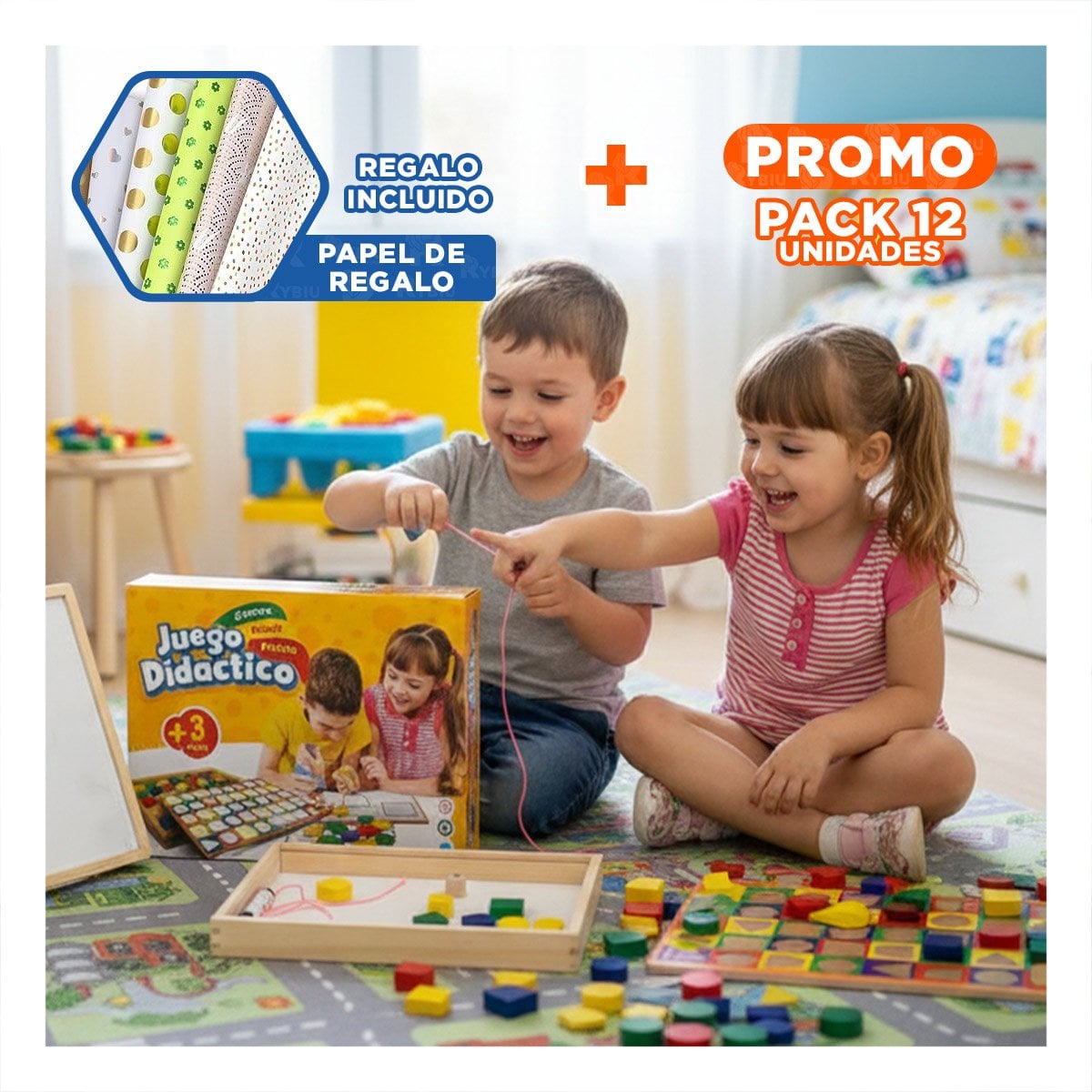 PACK12 BASE DIDACTICA 3 EN 1 CON PIZARRA ENCAJE Y PASADO PARA APRENDIZAJE Y+PAPEL REGALO - 1