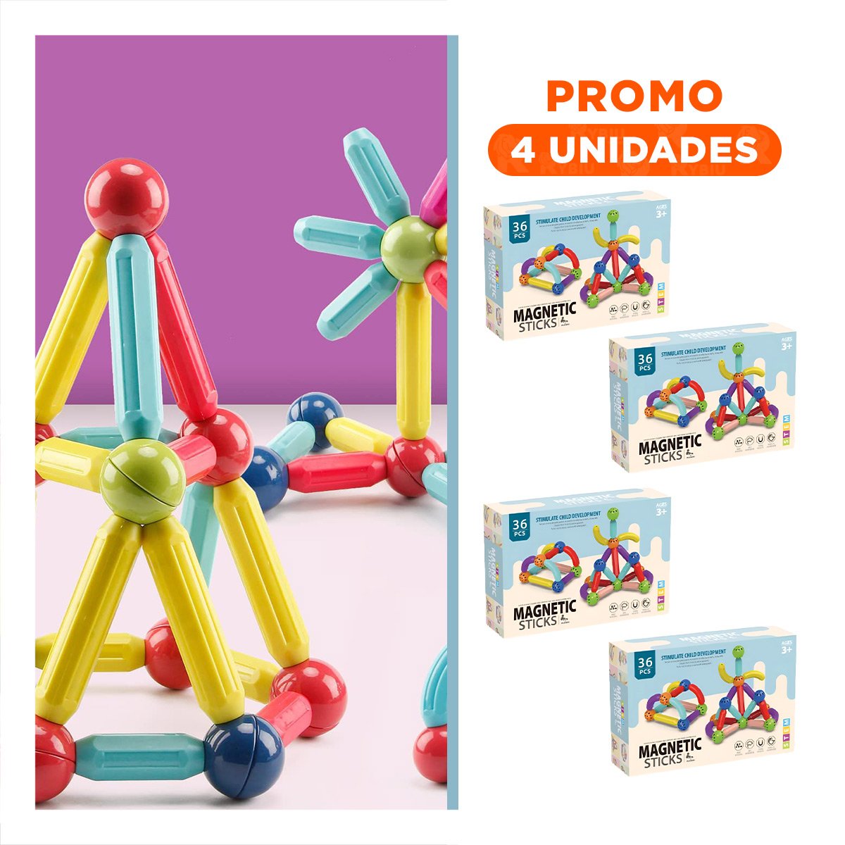 PACK4 ACTIVIDAD MAGNETICA CREATIVA CON PIEZAS EDUCATIVAS PARA APRENDIZAJE Y+REGALO STICKER - 1