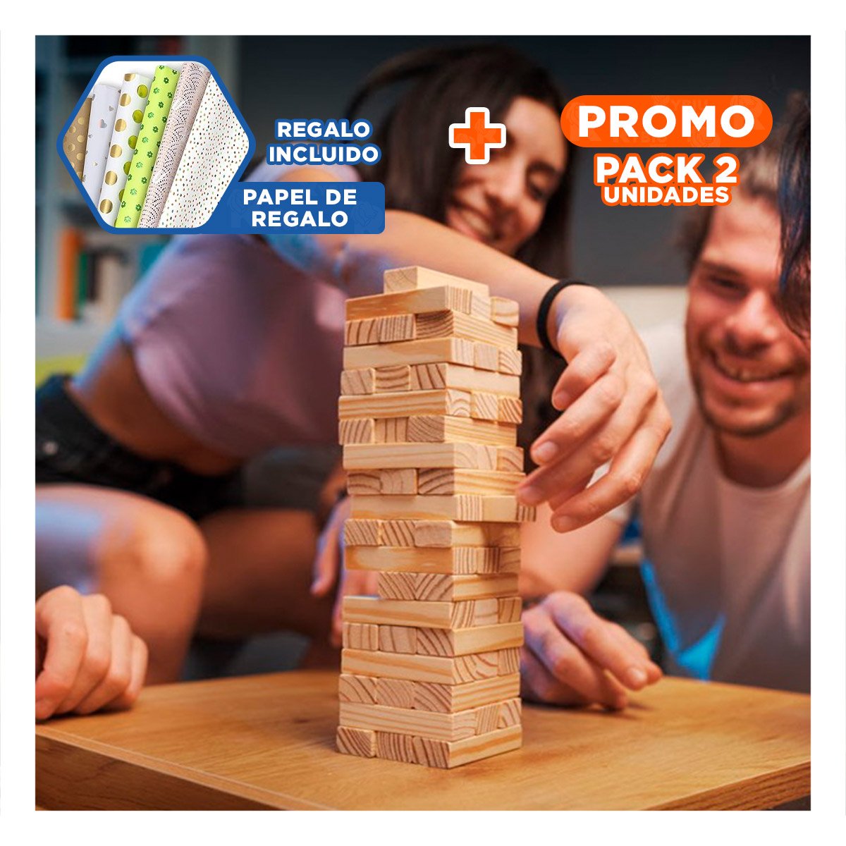 PACK2 SET DE BLOQUES DESAFIO O CASTIGO 48 PIEZAS MADERA JUEGO DIVERTIDO Y+PAPEL REGALO - 1