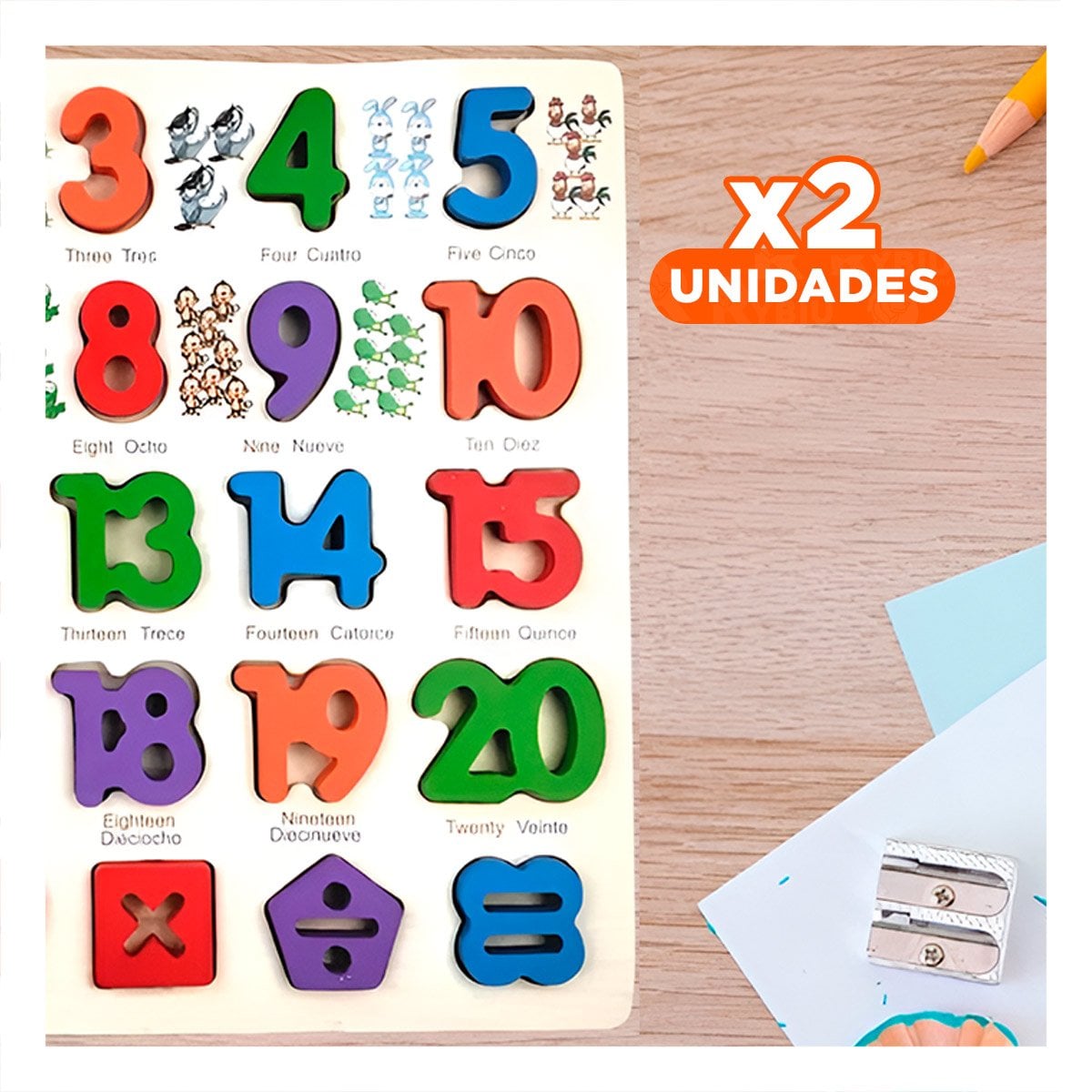 PACK2 DISPOSITIVO DIDACTICO DE MADERA CON PIEZAS ENCASJABLES PARA APRENDER Y+REGALO STICKER - 1