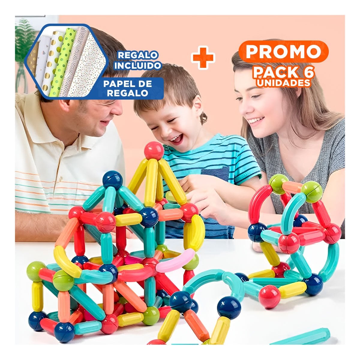 PACK6 ALTERNATIVA EDUCATIVA MAGNETICA PIEZAS PARA CREATIVIDAD Y DIVERSION Y+PAPEL REGALO - 1