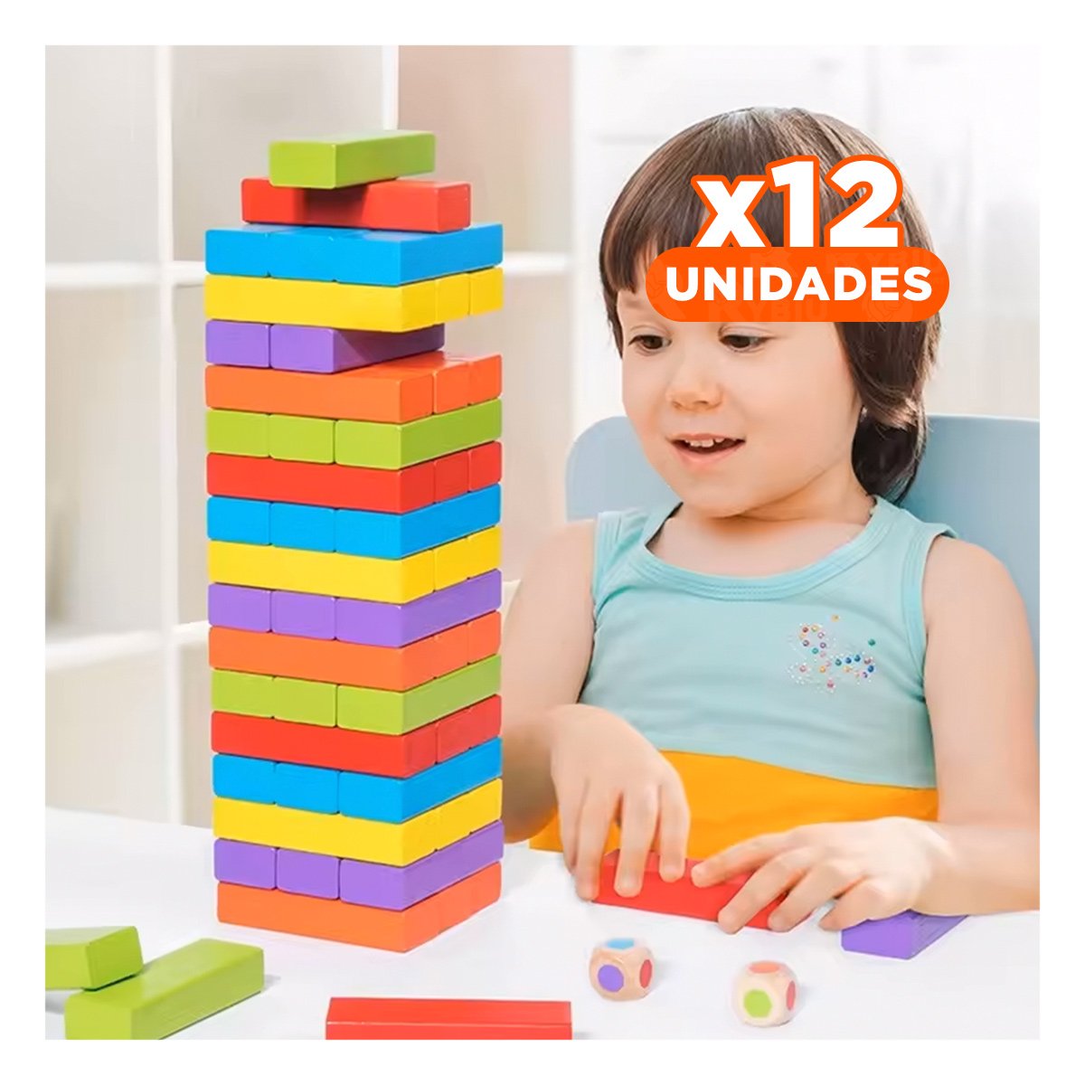 PACK12 COLECTIVO DE MADERA MULTICOLOR PARA JUEGO DE MESA EN HOGAR - 1