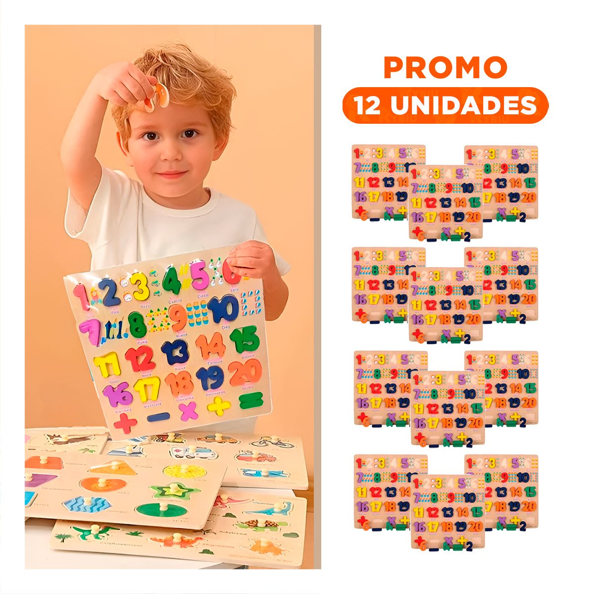 PACK12 COLECCION FORMATIVA DE MADERA CON PIEZAS NUMERICAS ENCAJABLES PARA CASA Y+REGALO STICKER - 1