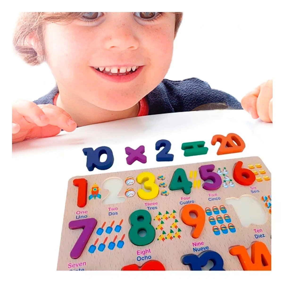 PACK12 COLECCION FORMATIVA DE MADERA CON PIEZAS NUMERICAS ENCAJABLES PARA CASA Y+REGALO STICKER - 5