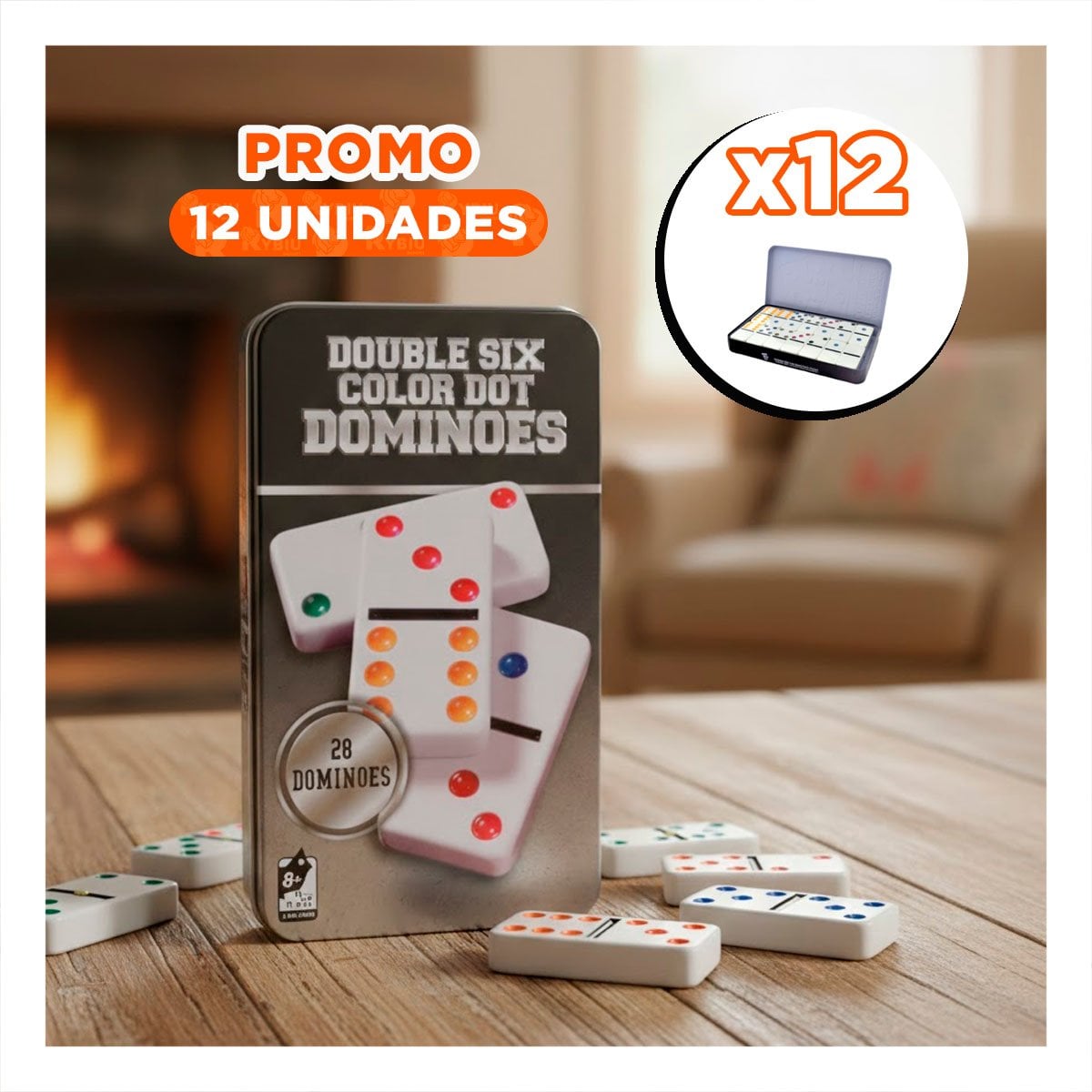 PACK12 TARDES DOMINO CLASICO NEGRO PARA JUEGOS DE MESA EN HOGAR - 1
