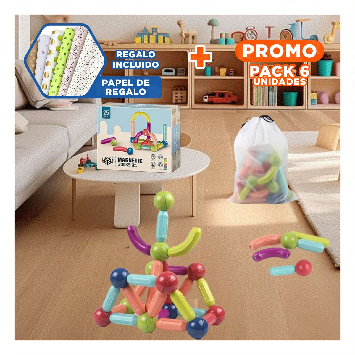 PACK6 PRECISION MAGNETICA CREATIVA PARA HOGAR CON PIEZAS DIDACTICAS Y+PAPEL REGALO - 1