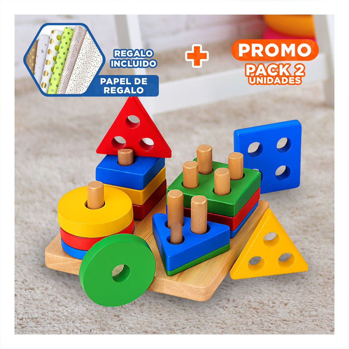 PACK2 FORMAS DIDACTICO PLANTADO PARA NIÑOS COLORIDO Y CREATIVO Y+PAPEL REGALO - 1