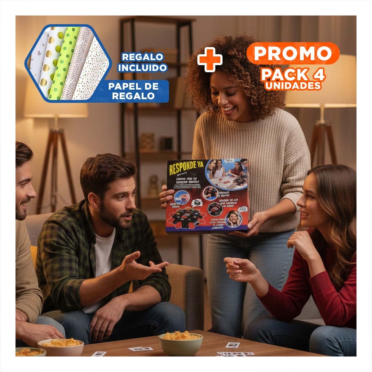 PACK4 CONCEPTO SOCIAL DE MESA NEGRO PARA REUNIONES EN CASA CON AMIGOS Y+PAPEL REGALO - 1