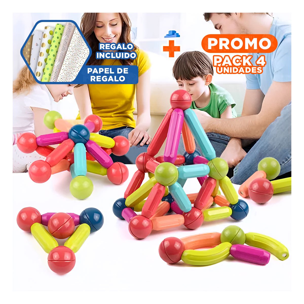 PACK4 COLECCION DIDACTICA MAGNETICA PIEZAS PARA CREATIVIDAD EDUCATIVA Y+PAPEL REGALO - 1