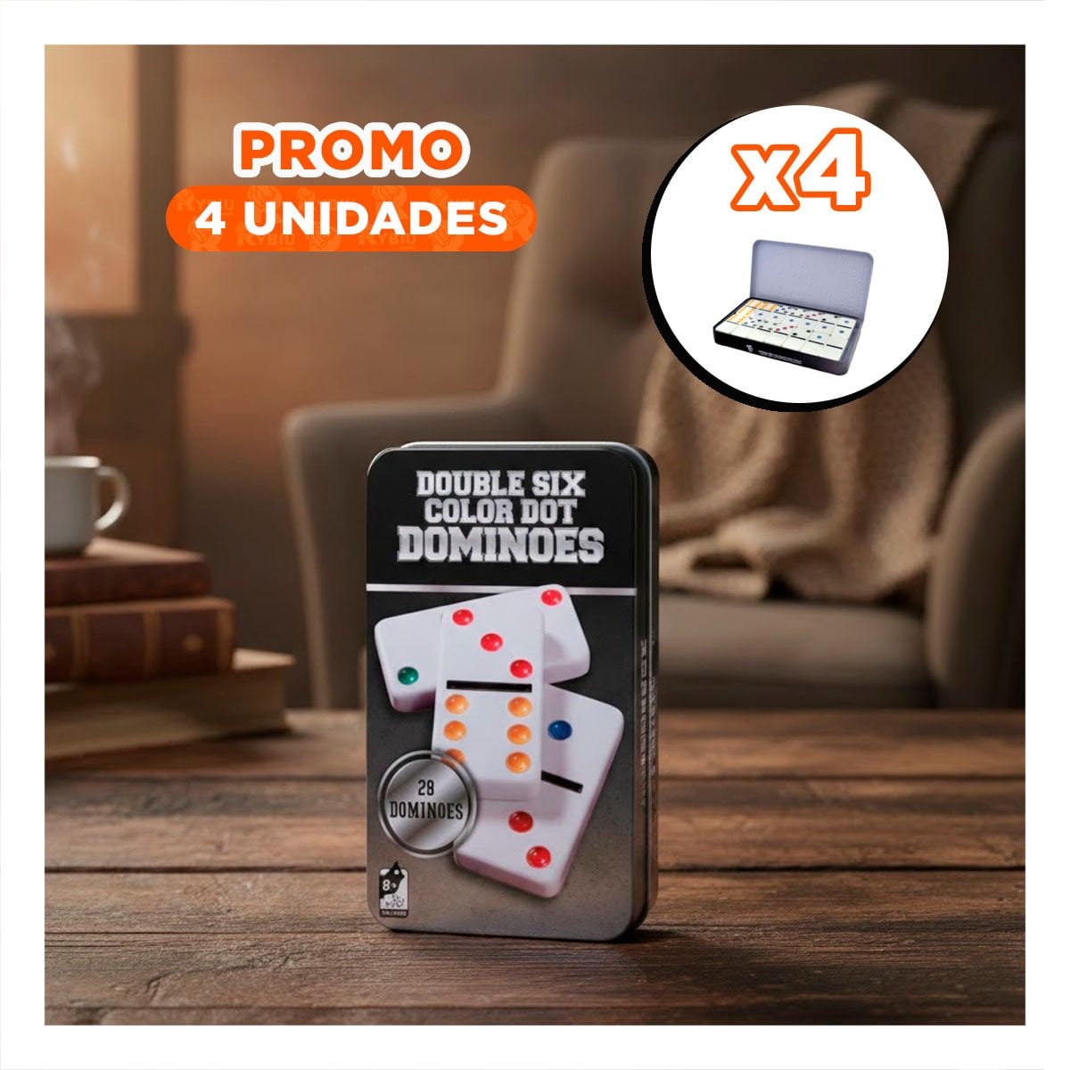 PACK4 MOMENTOS DOMINO CLASICO NEGRO PARA REUNIONES Y CASA - 1