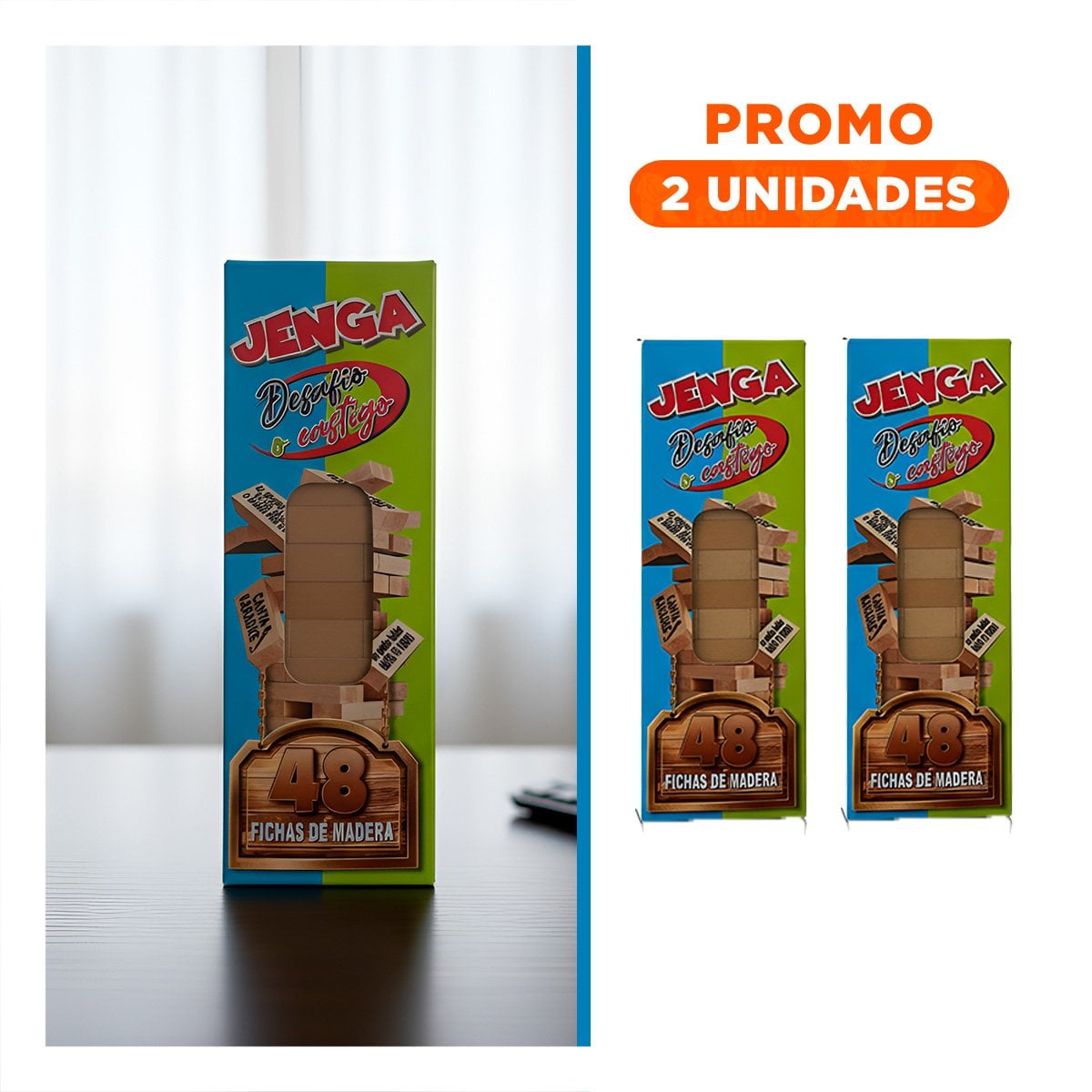 PACK2 SET DE BLOQUES DESAFIO O CASTIGO 48 PIEZAS MADERA JUEGO CON RETOS Y DIVERSION - 1