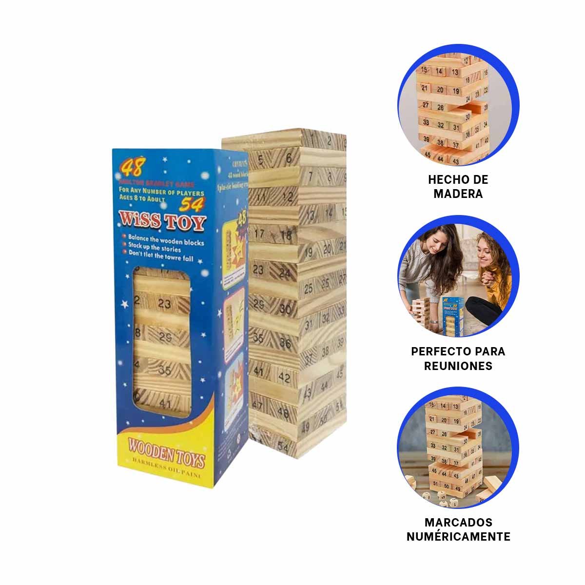 PACK6 VERSION TRADICIONAL DE PIEZAS DE MADERA CON NUMEROS PARA JUEGOS DE MESA Y+PAPEL REGALO - 3