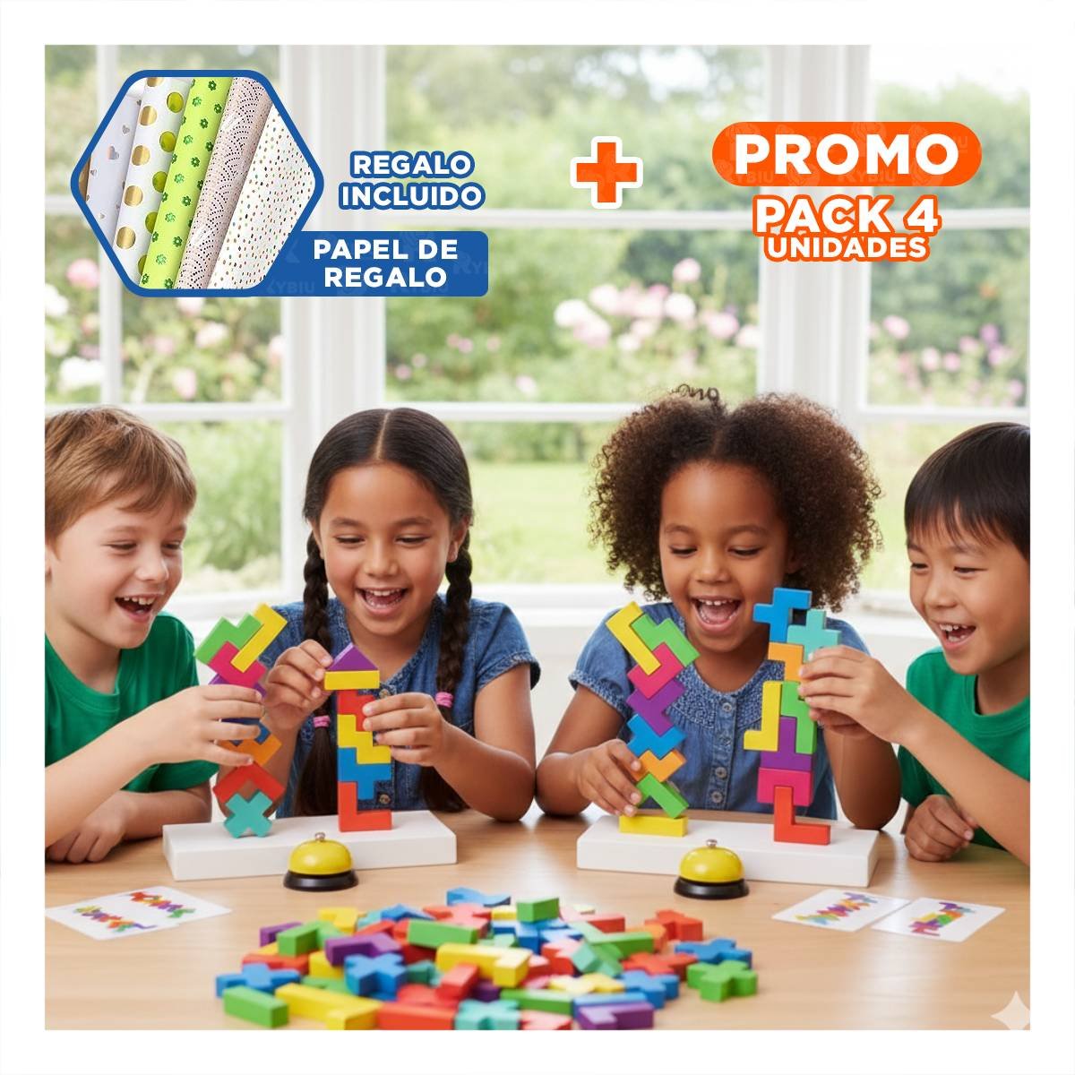 PACK4 CONCEPTO TETRIS MULTICOLOR PARA JUEGO FAMILIAR EN CASA Y+PAPEL REGALO - 1